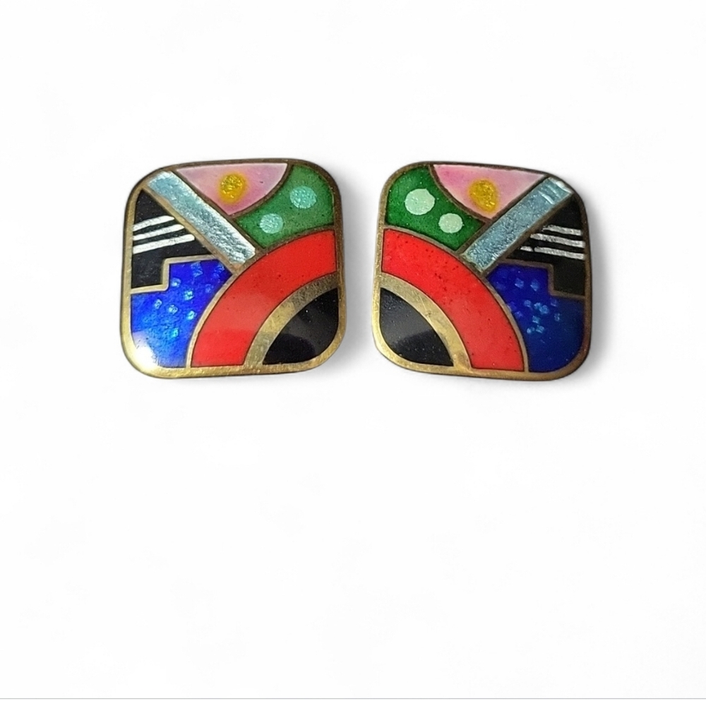Signed Vintage Artisan Multi-Gem Earrings